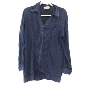 American South Side Blue embroidered boho hippy Mori Kei cottagecore folk top XL